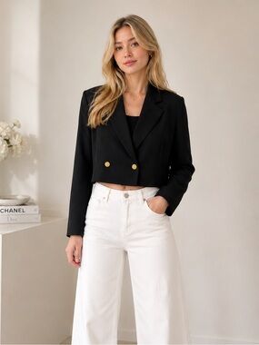 Michael Kors double breasted cropped blazer black with gold hardware size XL